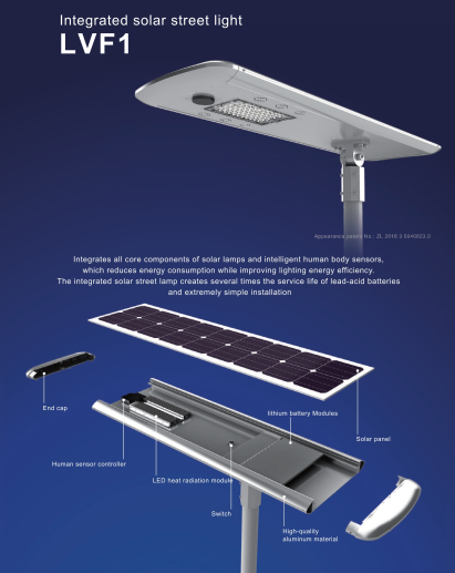 Integrated solar LED streetlight